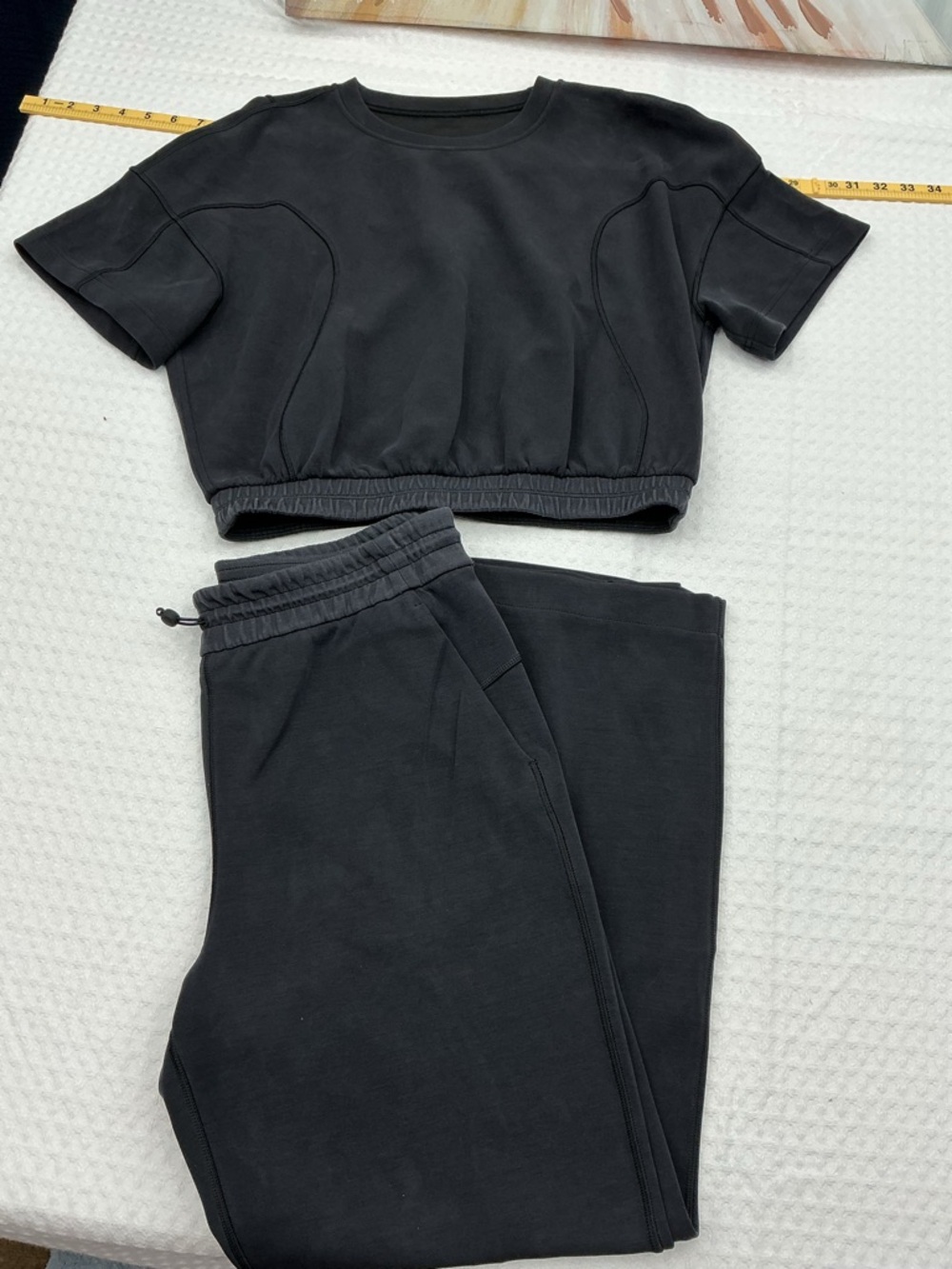 lululemon athletica Black Cropped Sweat Top & Boot-Cut Flare Pants Set